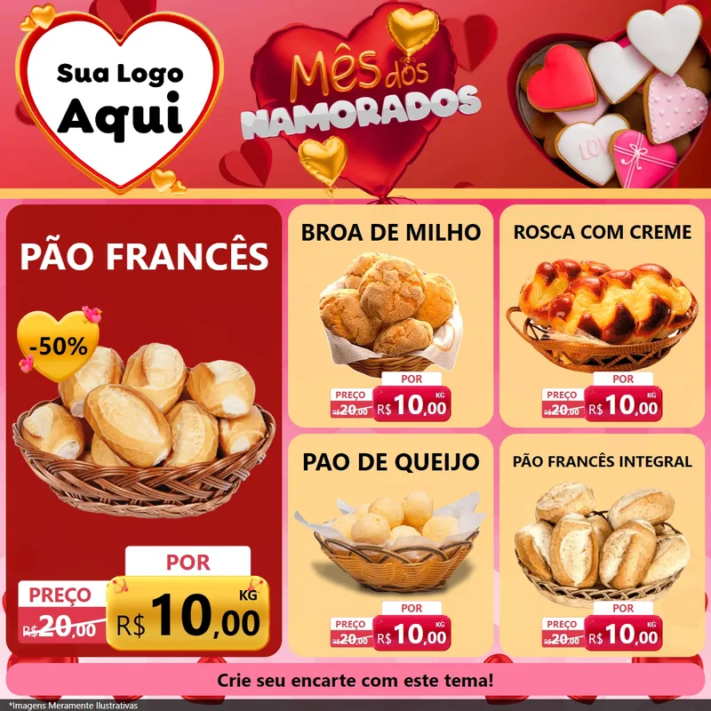 Modelo de Rede Social para Feed Facebook com o tema Mês dos Namorados para Padaria