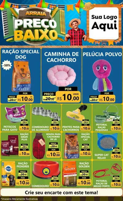 Modelo de Encarte para Encarte Grande com o tema Arraiá de Preço Baixo - Junina para Pet Shop