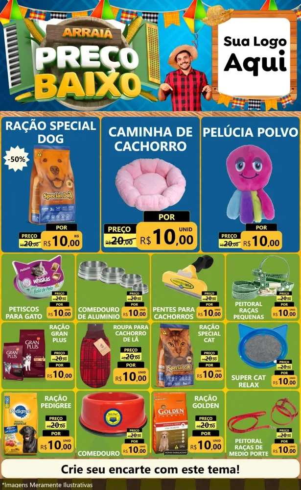 Modelo de Encarte para Encarte Grande com o tema Arraiá de Preço Baixo - Junina para Pet Shop