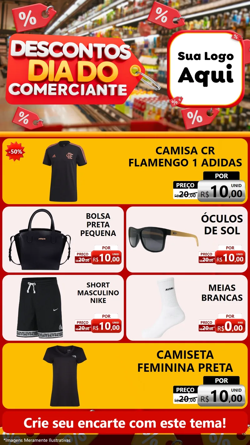 Modelo de TV para TV Vertical com o tema Descontos Dia do Comerciante para Roupas e acessórios