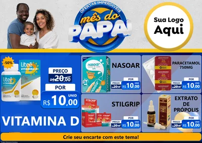 Modelo de Encarte para Encarte A4 Horizontal com o tema Ofertas Imperdíveis Mês Do Papai para Farmácia