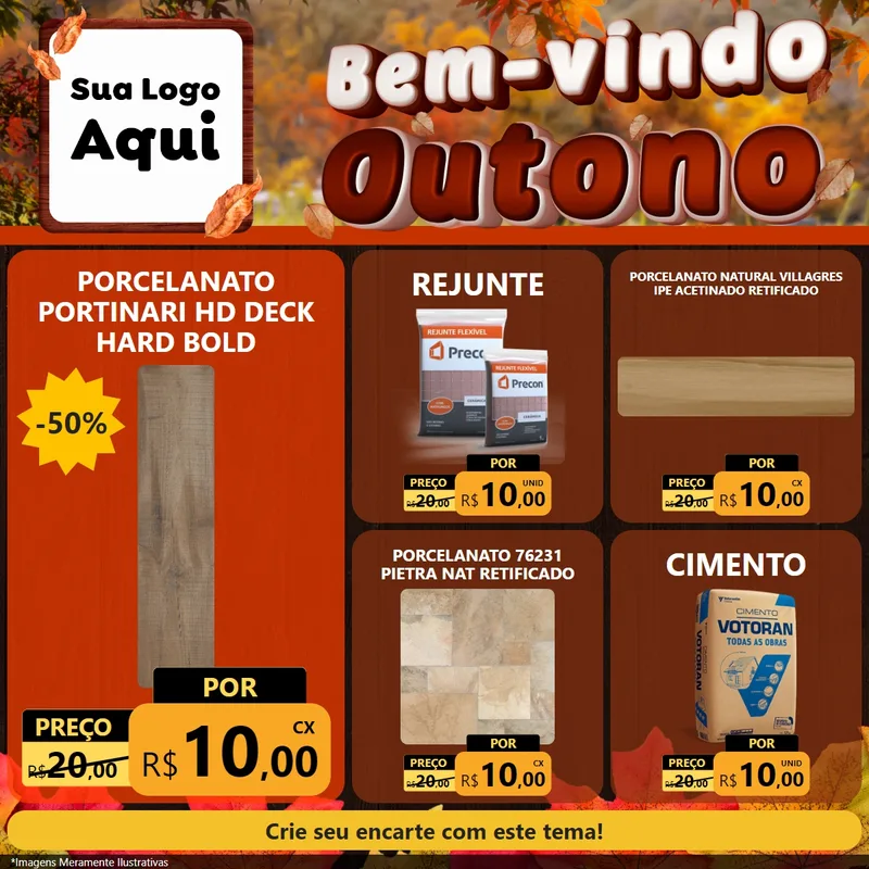Modelo de Rede Social para Feed Facebook com o tema Bem-vindo Outono para Pisos e revestimentos