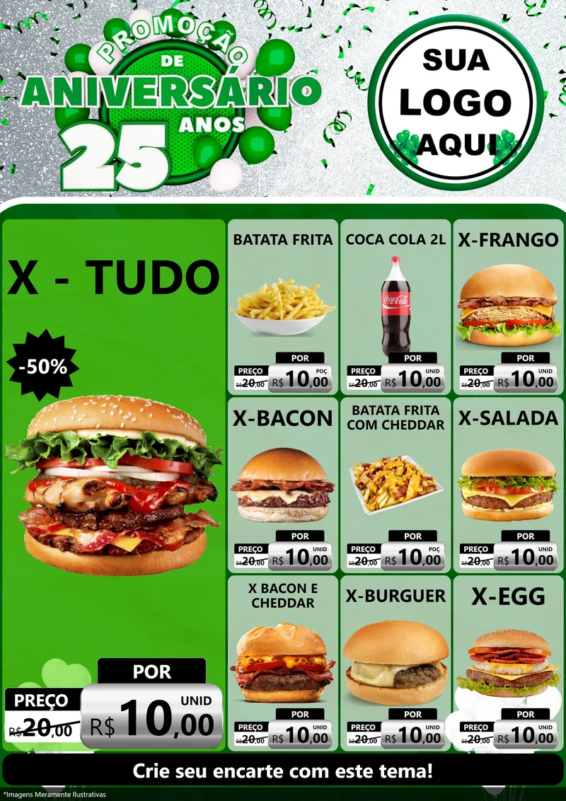 Modelo de Encarte para Encarte A4 Vertical com o tema Promoção de Aniversário - 25 Anos para Hamburgueria
