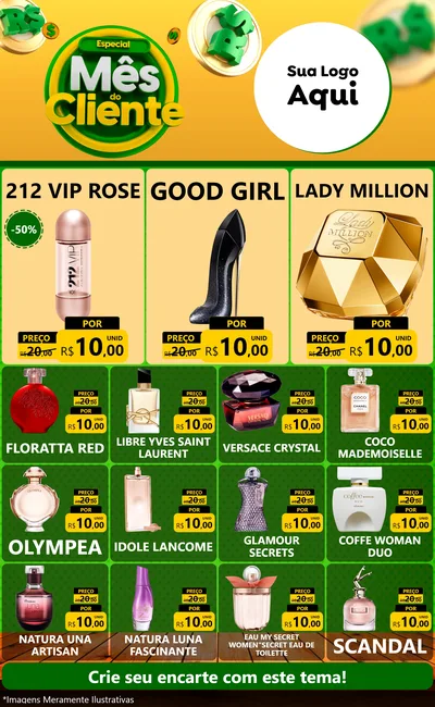 Modelo de Encarte para Encarte Grande com o tema Especial Mês do Cliente para Perfumes