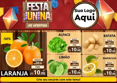 Modelo de Encarte para Encarte A4 Horizontal com o tema Festa Junina de Ofertas para Hortifrúti