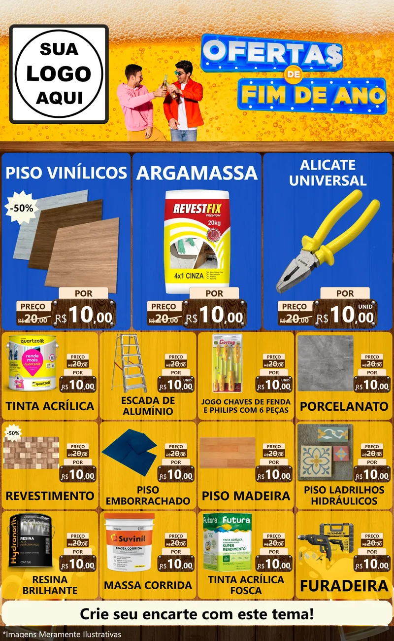 Modelo de Encarte para Encarte Grande com o tema Ofertas de Fim de Ano para Material para Construção