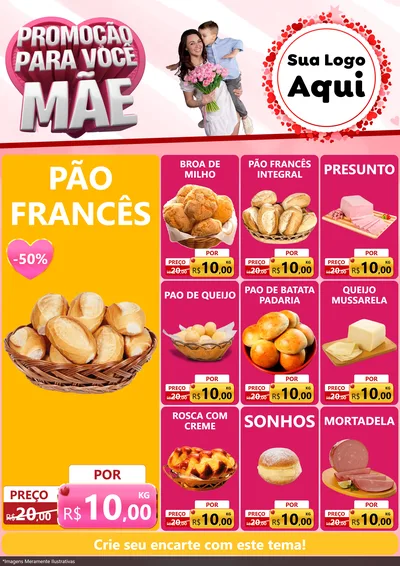 Modelo de Encarte para Encarte A4 Vertical com o tema Promoção Para Você Mãe para Padaria