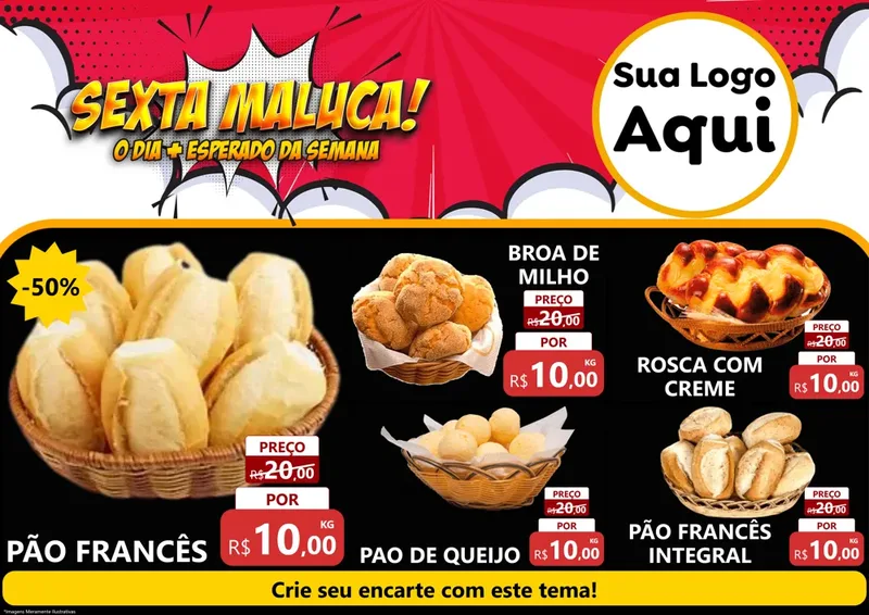 Modelo de Encarte para Encarte A4 Horizontal com o tema Sexta Maluca! para Padaria