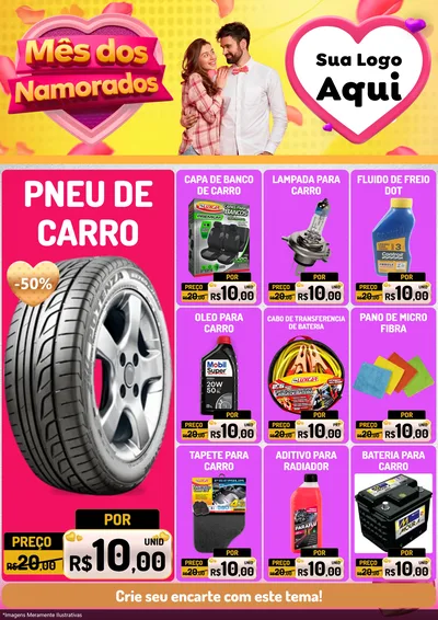 Modelo de Encarte para Encarte A4 Vertical com o tema Mês dos Namorados para Auto peças