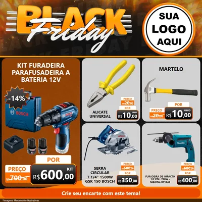 Modelo de Rede Social para Feed Facebook com o tema Black Friday para Maquinas e Ferramentas