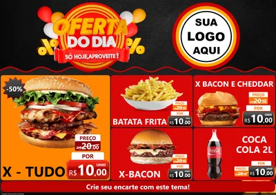 Modelo de Encarte para Encarte A4 Horizontal com o tema Oferta do Dia - Só hoje, Aproveite! para Hamburgueria