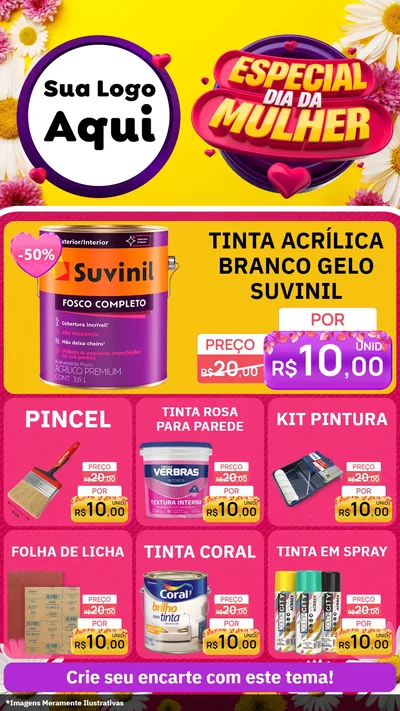 Modelo de Rede Social para Stories com o tema Especial Dia da Mulher para Tintas e Ferramentas
