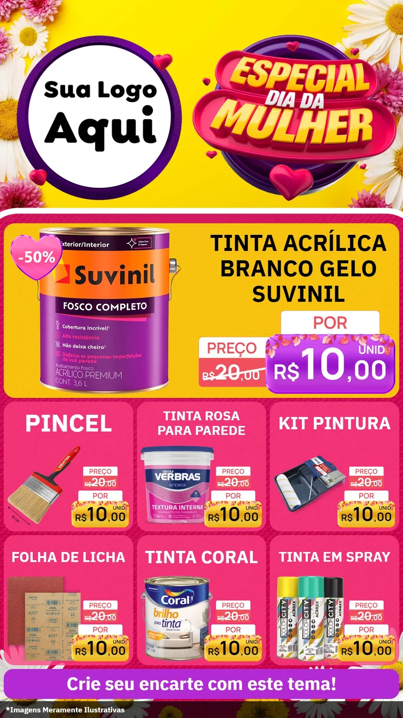 Modelo de Rede Social para Stories com o tema Especial Dia da Mulher para Tintas e Ferramentas