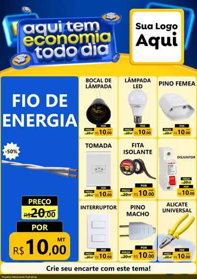 Modelo de Encarte para Encarte A4 Vertical com o tema Aqui Tem Economia Todo Dia para Materiais Elétricos