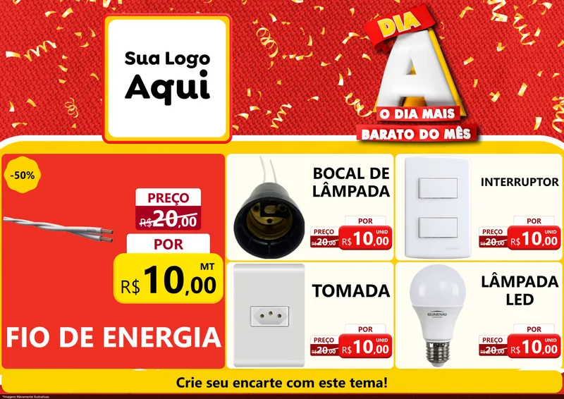 Modelo de Encarte para Encarte A4 Horizontal com o tema Dia A o Dia Mais Barato do Mês para Materiais Elétricos
