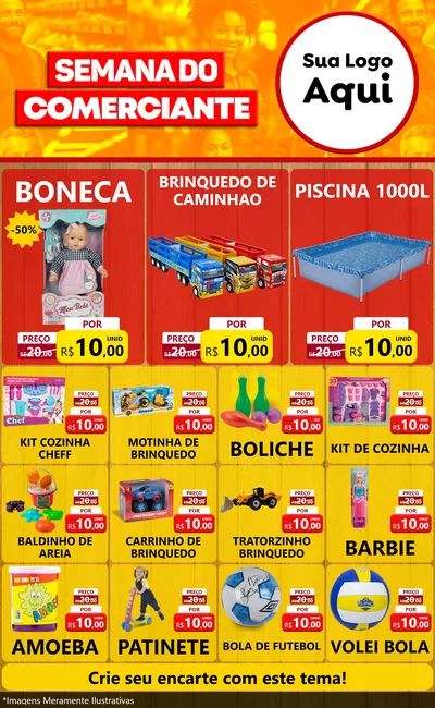 Modelo de Encarte para Encarte Grande com o tema Semana do Comerciante para Brinquedos