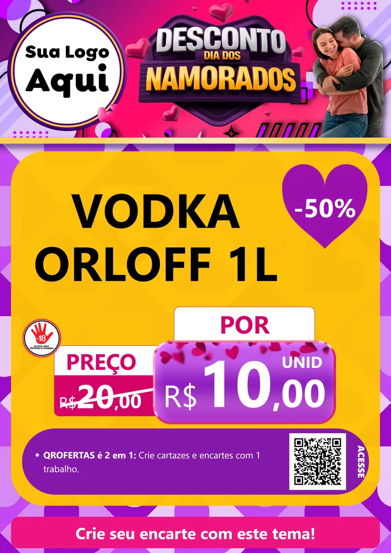 Modelo de Cartaz para Cartaz A4 Vertical com o tema Desconto Dia dos Namorados para Distribuidora de bebidas