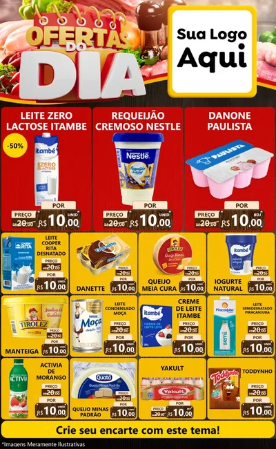 Modelo de Encarte para Encarte Grande com o tema Ofertas do Dia para Frios e Laticínios