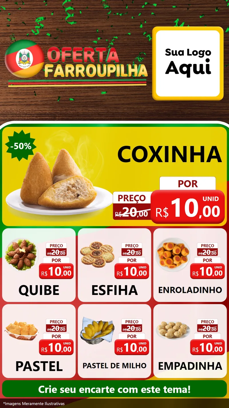 Modelo de Rede Social para Stories com o tema Oferta Farroupilha para Salgadaria