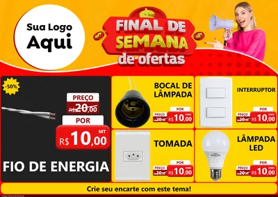 Modelo de Encarte para Encarte A4 Horizontal com o tema Final de Semana de Ofertas para Materiais Elétricos