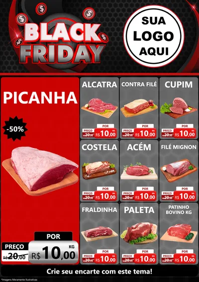Modelo de Encarte para Encarte A4 Vertical com o tema Black Friday para Açougue