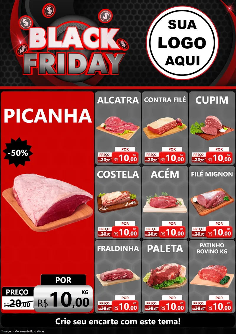 Modelo de Encarte para Encarte A4 Vertical com o tema Black Friday para Açougue