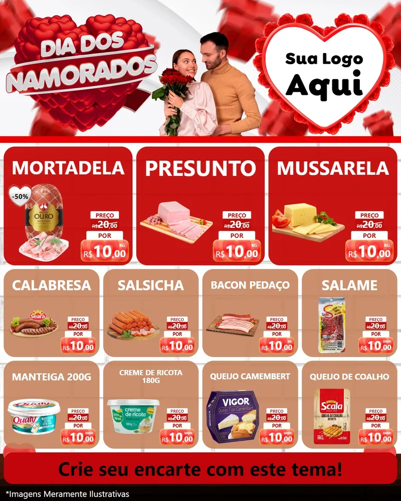 Modelo de Rede Social para Feed Instagram com o tema Dia dos Namorados para Frios e Laticínios