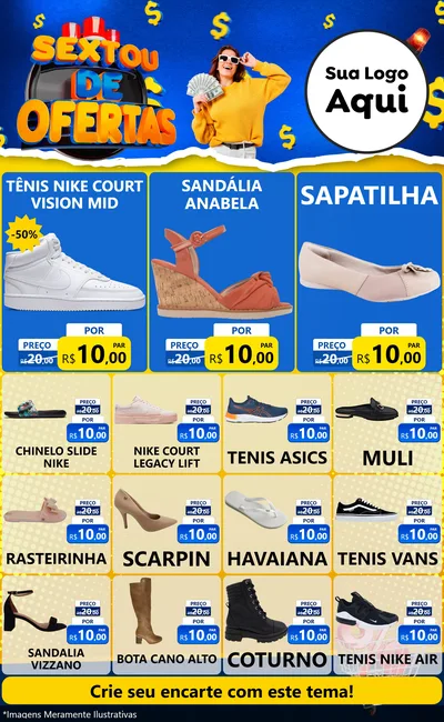 Modelo de Encarte para Encarte Grande com o tema Sextou de Ofertas para Calçados