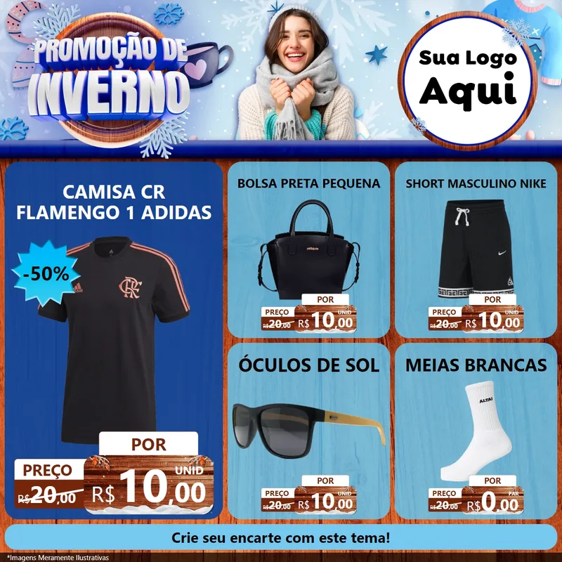 Modelo de Rede Social para Feed Facebook com o tema Promoção de Inverno para Roupas e acessórios