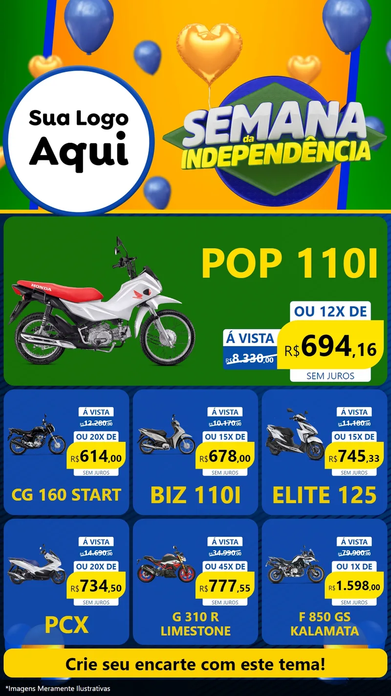 Modelo de Rede Social para Stories com o tema Semana da Independência para Concessionaria de Motos
