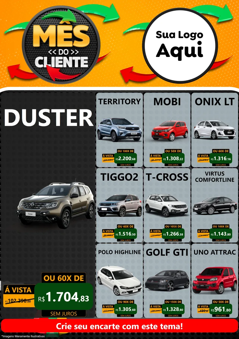 Modelo de Encarte para Encarte A4 Vertical com o tema Mês do Cliente para Concessionaria de Carros