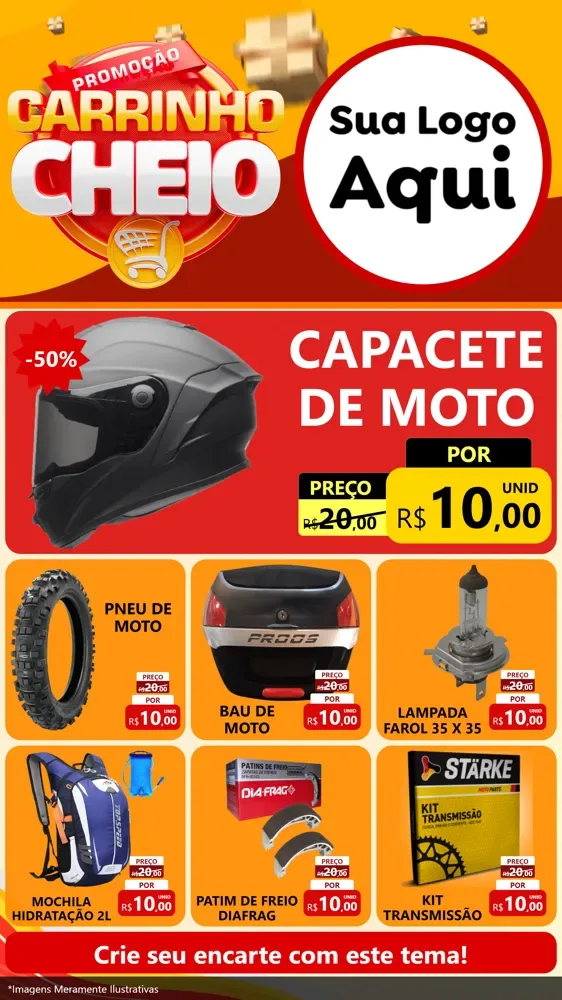 Modelo de Rede Social para Stories com o tema Promoção carrinho cheio para Moto peças