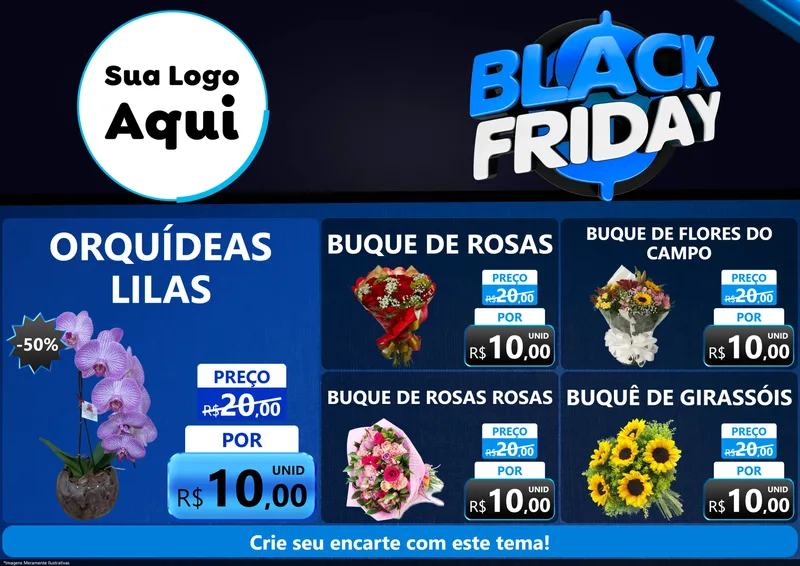 Modelo de Encarte para Encarte A4 Horizontal com o tema Black Friday para Floricultura e jardim