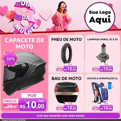 Modelo de Rede Social para Feed Facebook com o tema Dia da Mulher para Moto peças