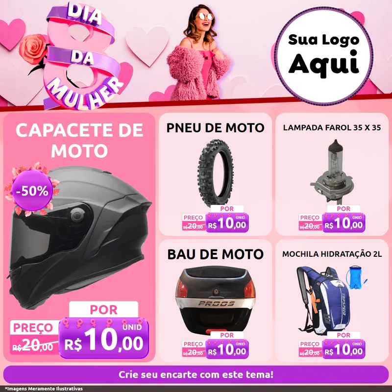 Modelo de Rede Social para Feed Facebook com o tema Dia da Mulher para Moto peças