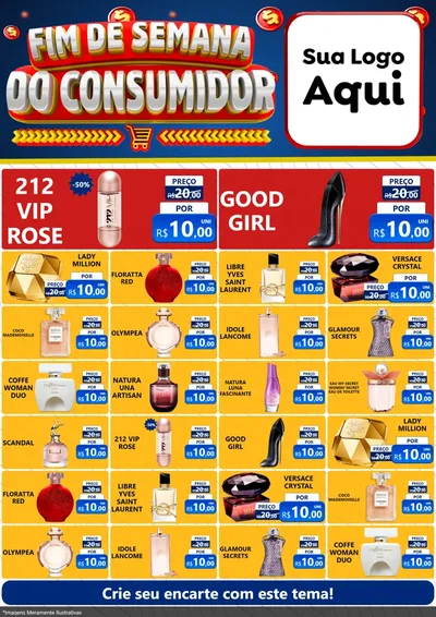Modelo de Encarte para Encarte A4 Vertical com o tema Fim de Semana do Consumidor para Perfumes