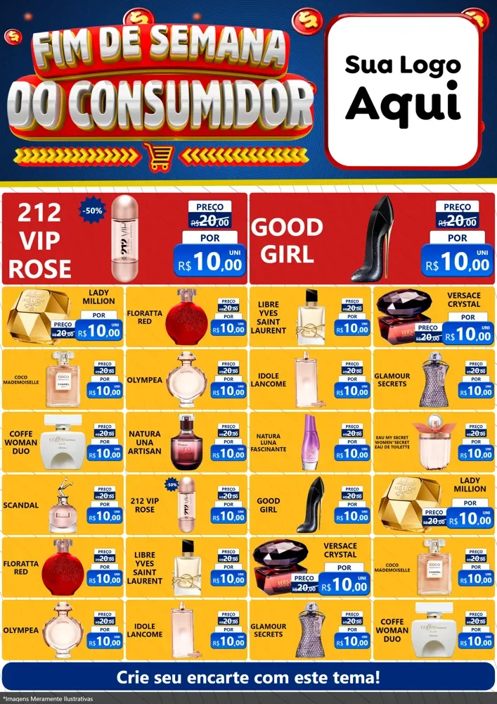 Modelo de Encarte para Encarte A4 Vertical com o tema Fim de Semana do Consumidor para Perfumes
