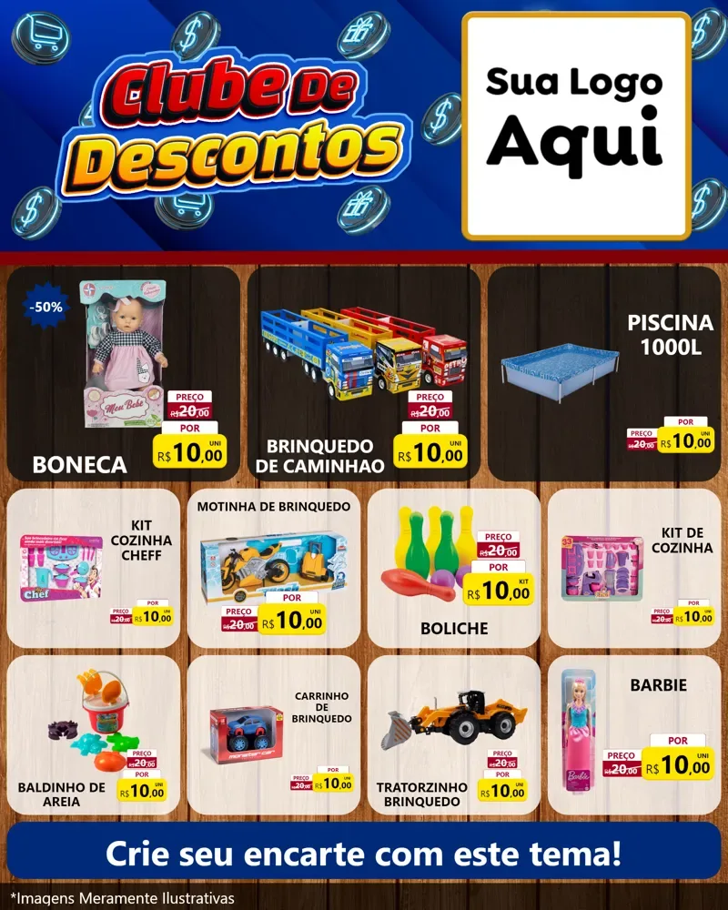 Modelo de Rede Social para Feed Instagram com o tema Clube de Descontos para Brinquedos