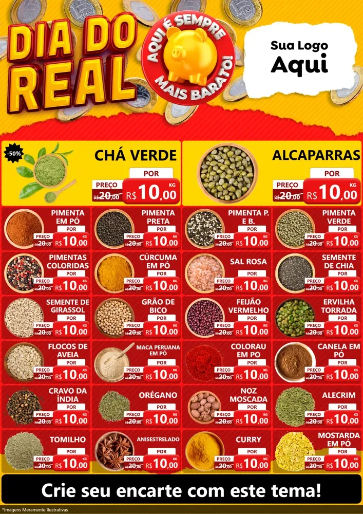 Modelo de Encarte para Encarte A4 Vertical com o tema Dia Do Real para Produtos Naturais