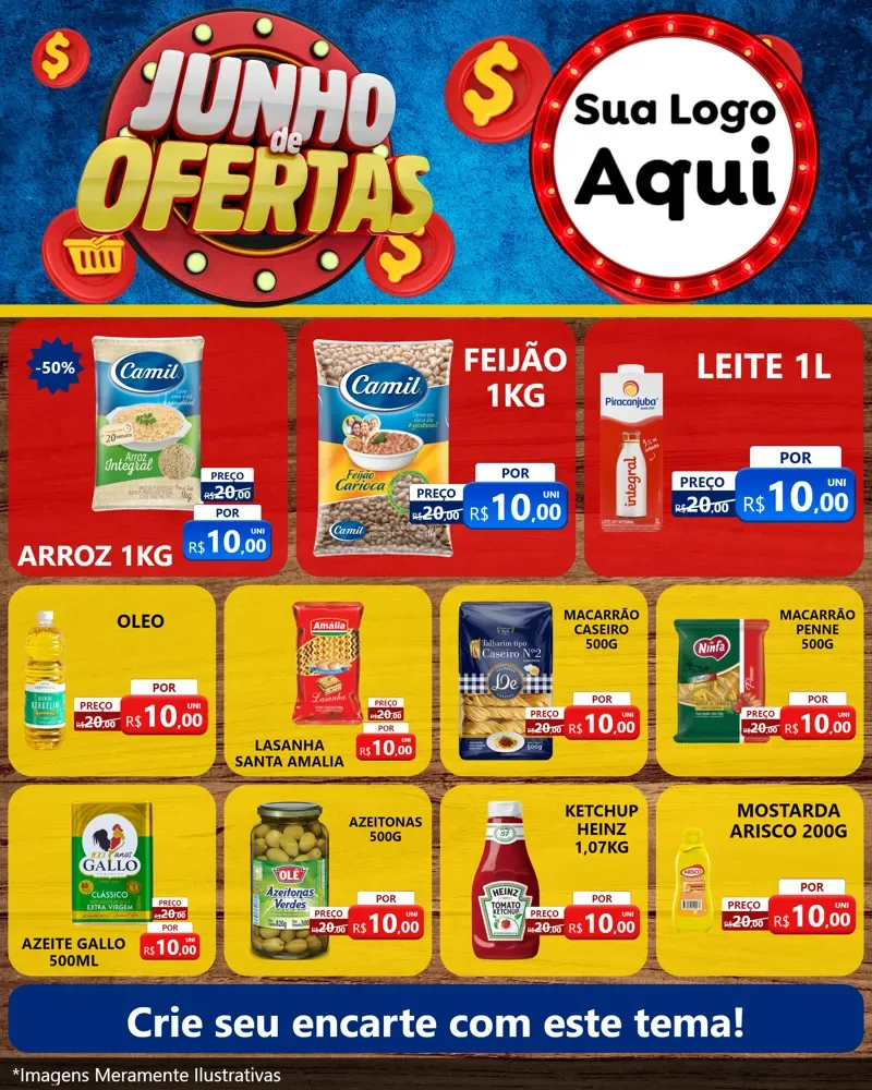 Modelo de Rede Social para Feed Instagram com o tema Junho de Ofertas para Supermercado