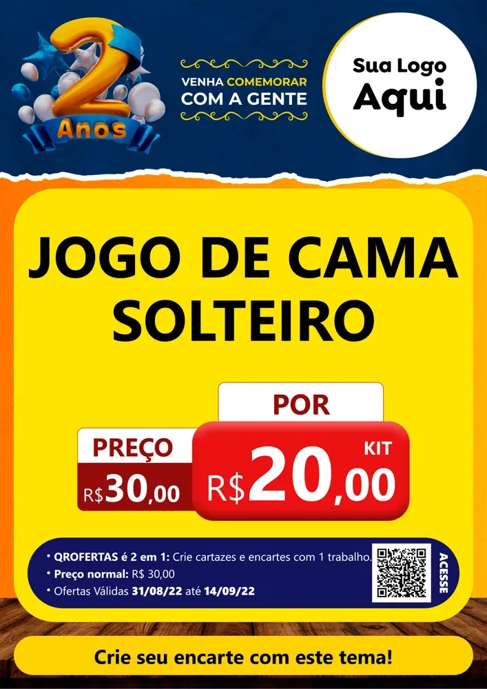 Modelo de Cartaz para Cartaz A4 Vertical com o tema Aniversário de 2 anos para Cama, Mesa e Banho