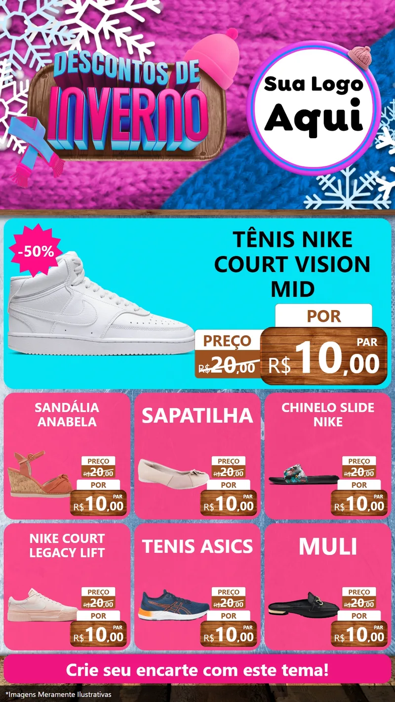 Modelo de Rede Social para Stories com o tema Descontos de Inverno para Calçados