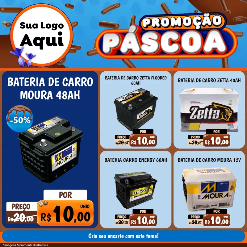 Modelo de Rede Social para Feed Facebook com o tema Promoção Páscoa para Baterias Elétricas