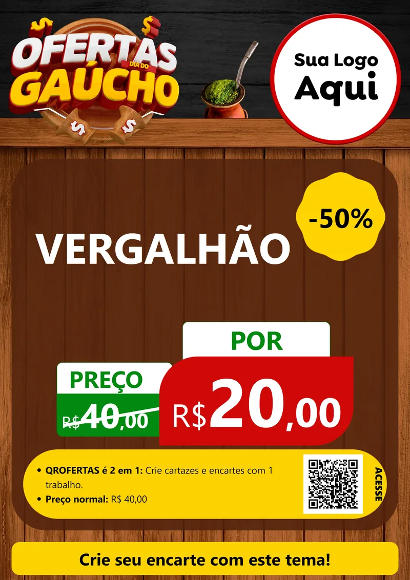 Modelo de Cartaz para Cartaz A4 Vertical com o tema Ofertas Dia do Gaúcho para Ferragens