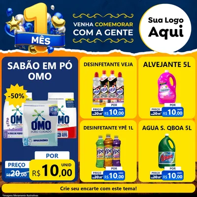 Modelo de Rede Social para Feed Facebook com o tema Um Mês de Aniversário para Produtos de Limpeza