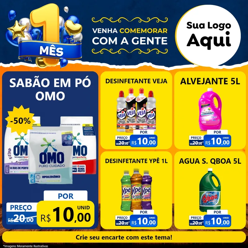 Modelo de Rede Social para Feed Facebook com o tema Um Mês de Aniversário para Produtos de Limpeza