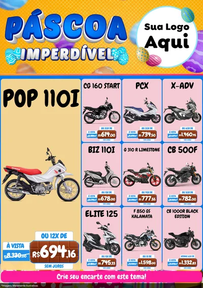 Modelo de Encarte para Encarte A4 Vertical com o tema Páscoa Imperdível para Concessionaria de Motos