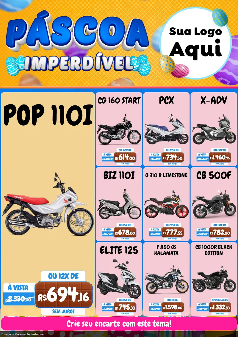 Modelo de Encarte para Encarte A4 Vertical com o tema Páscoa Imperdível para Concessionaria de Motos