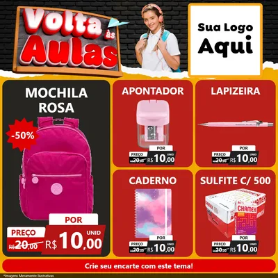 Modelo de Rede Social para Feed Facebook com o tema Volta Às Aulas para Papelaria