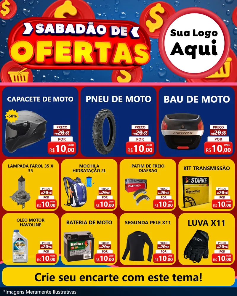 Modelo de Rede Social para Feed Instagram com o tema Sabadão de Ofertas para Moto peças